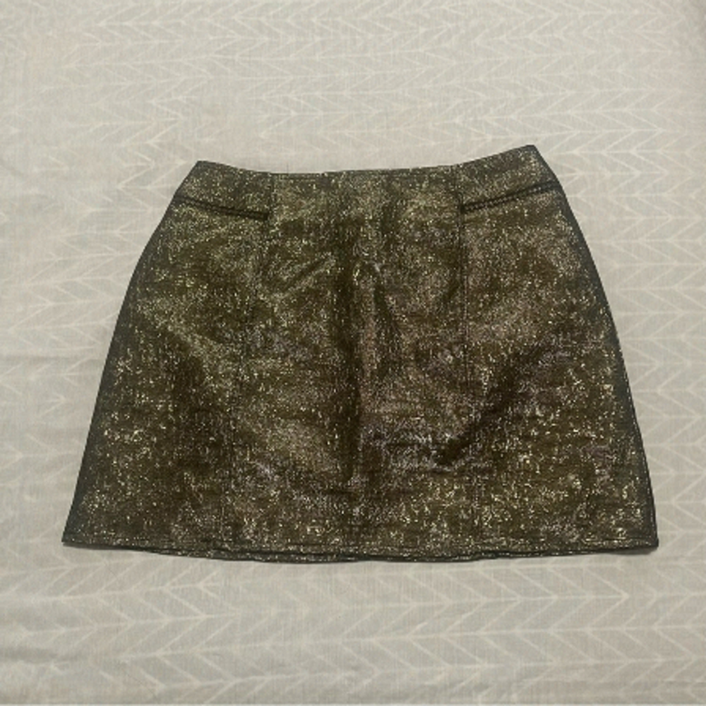 Silence + noise gold sparkly mini skirt with zipper detail size 6 EUC